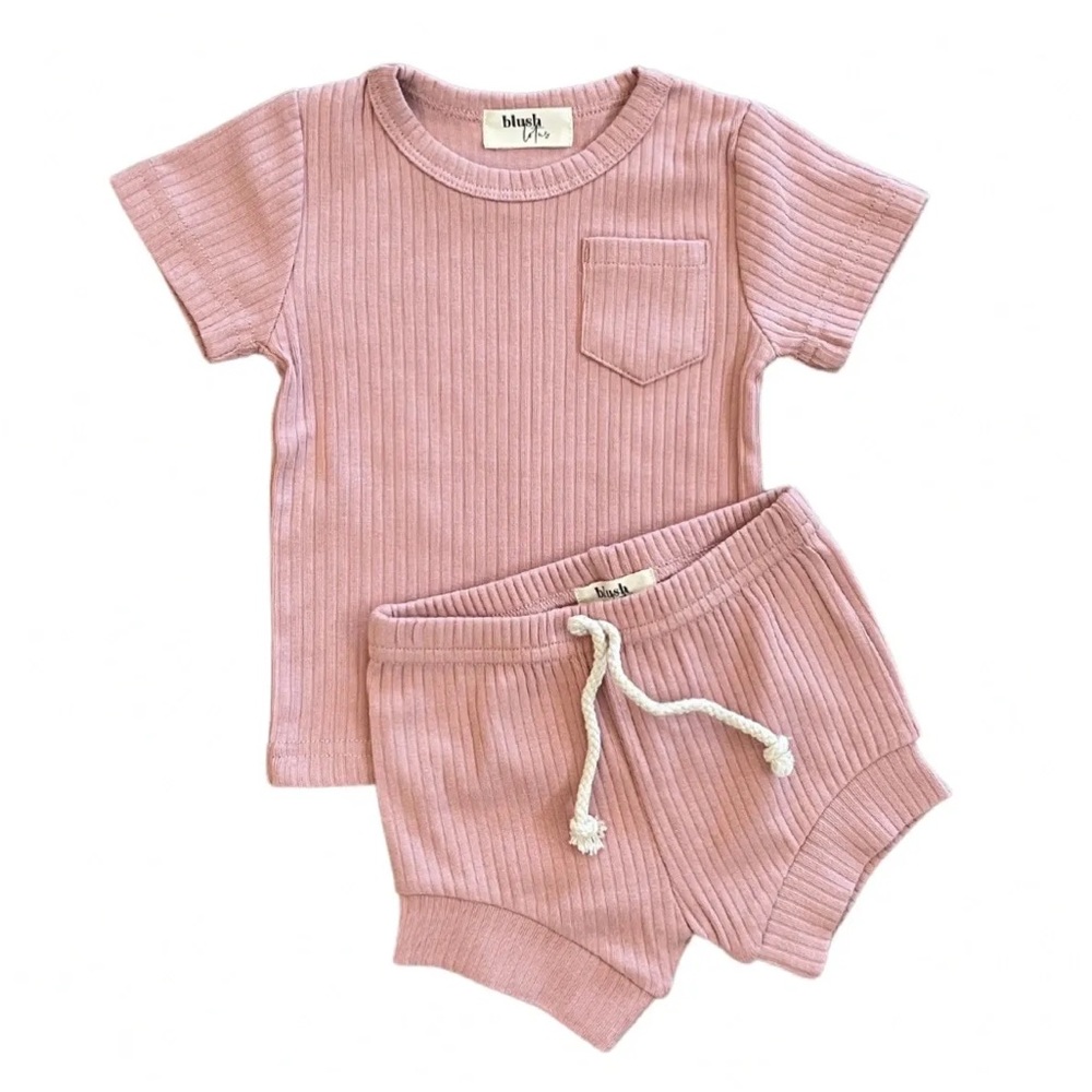 DUSTY ROSE | Ribbed organic baby toddler short set